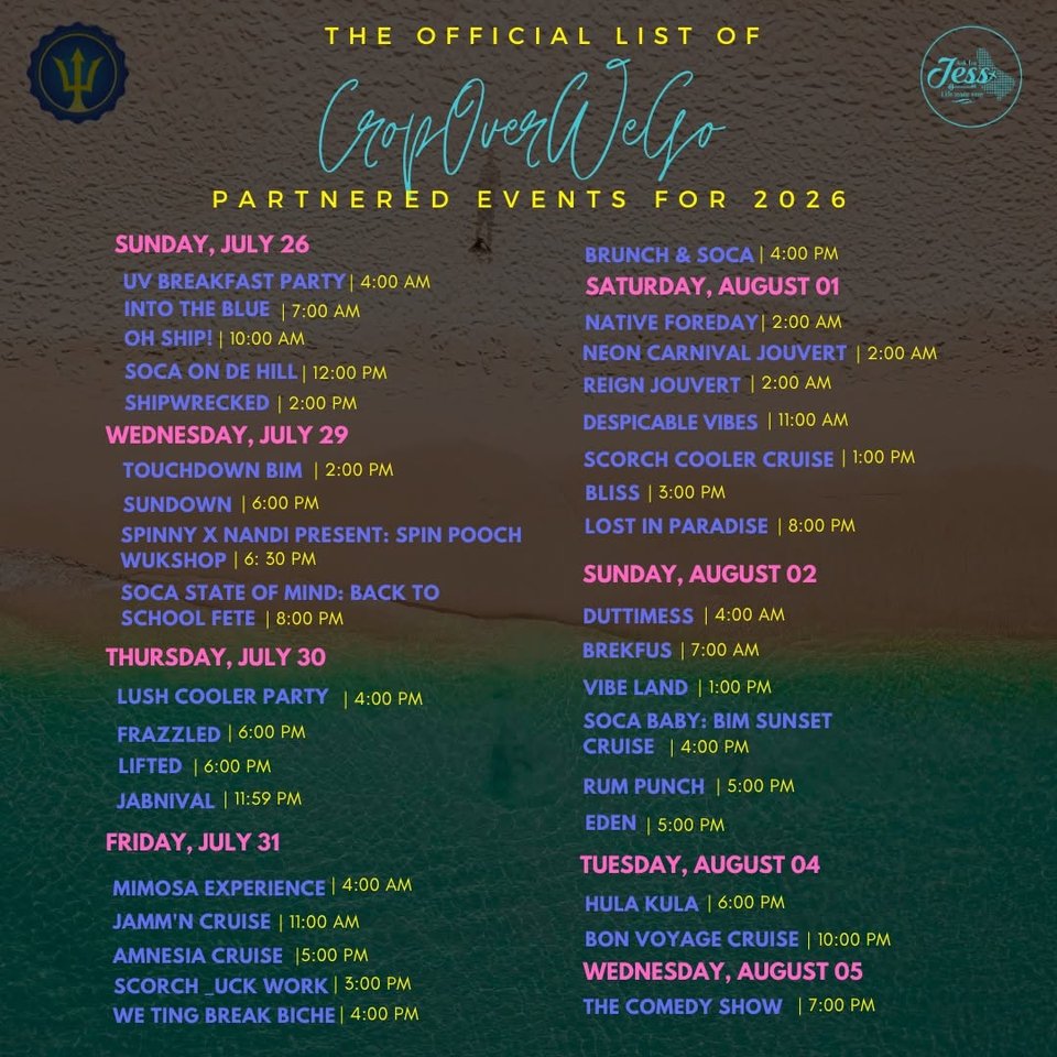 Event poster for Crop Over We Go Partnered Events 2026