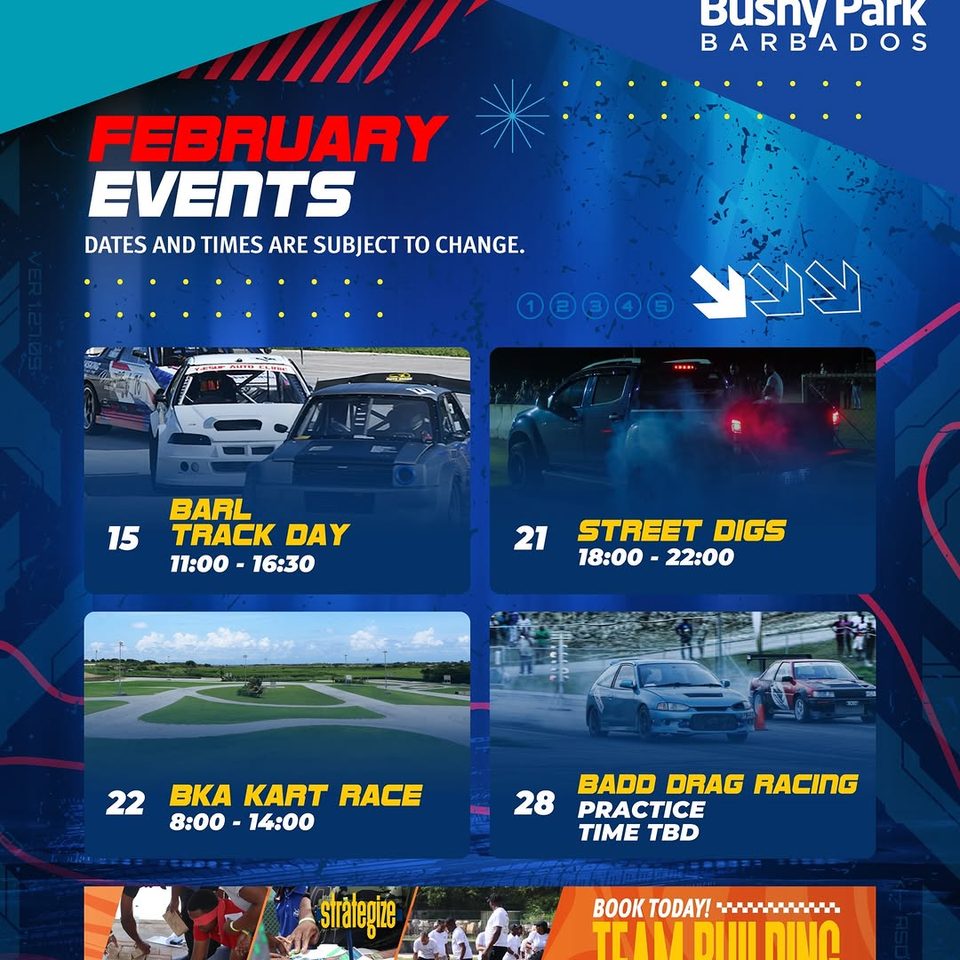 Event poster for BARL Track Day (Bushy Park Barbados)