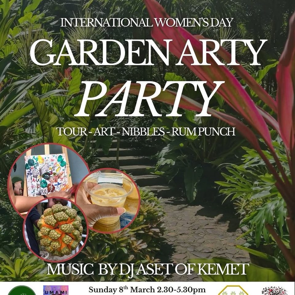 Event poster for International Women’s Day: Garden Arty Party
