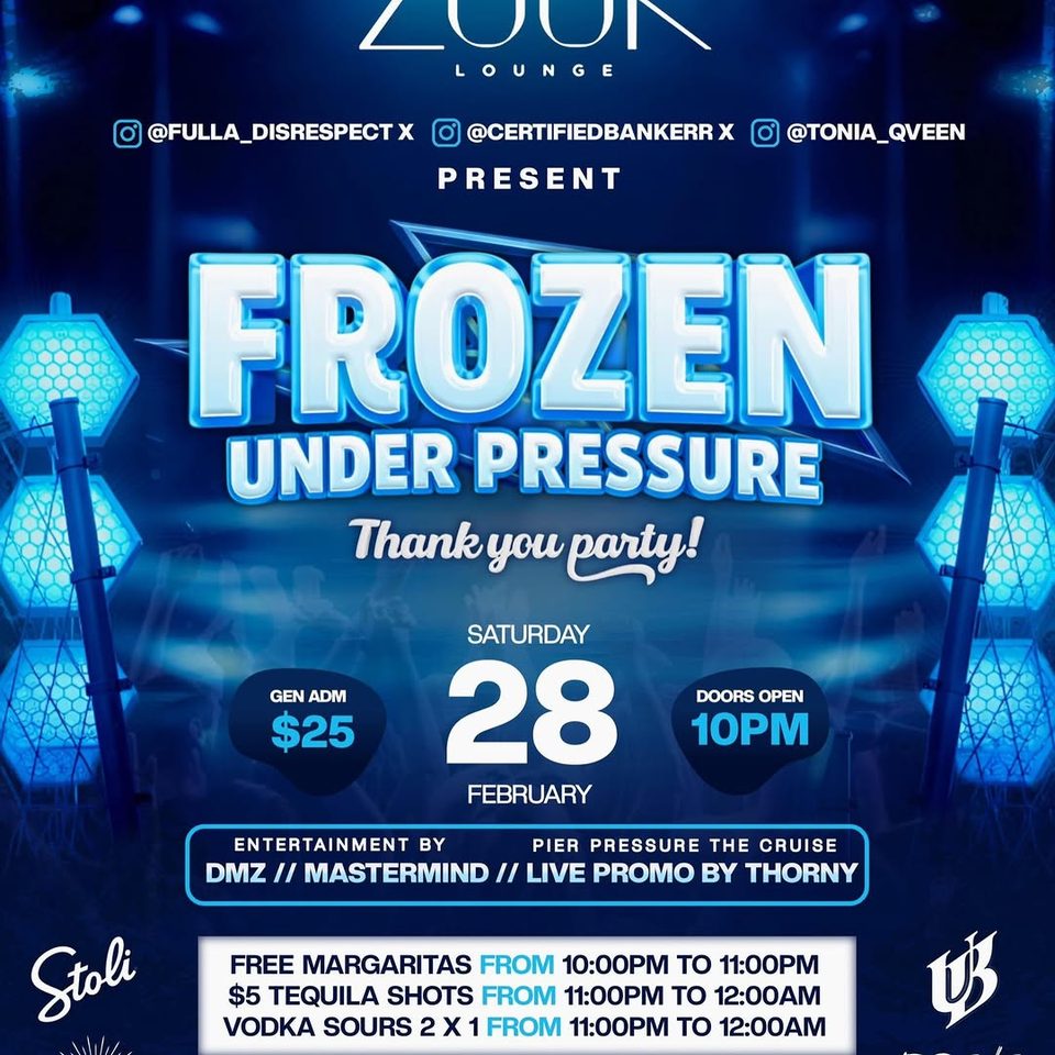 Event poster for Frozen Under Pressure (Thank You Party)