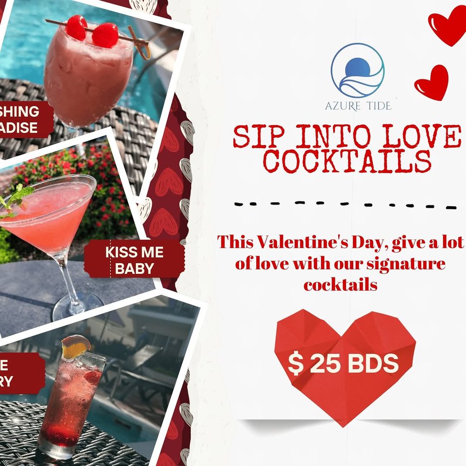 Event poster for Azure Tide Valentine’s Day Signature Cocktails (Sip Into Love)
