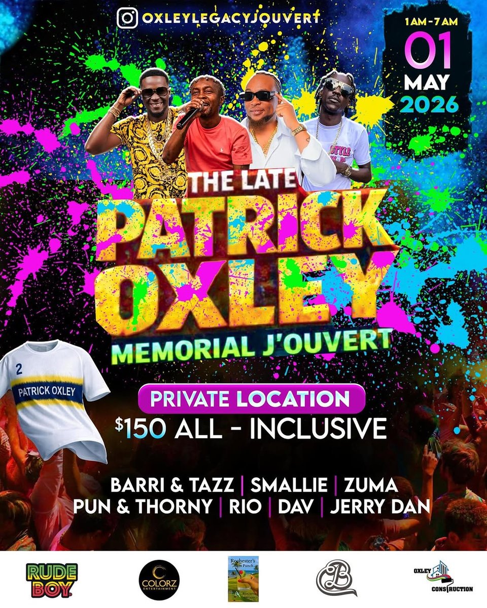 Event poster for The Late Patrick Oxley Memorial J'Ouvert