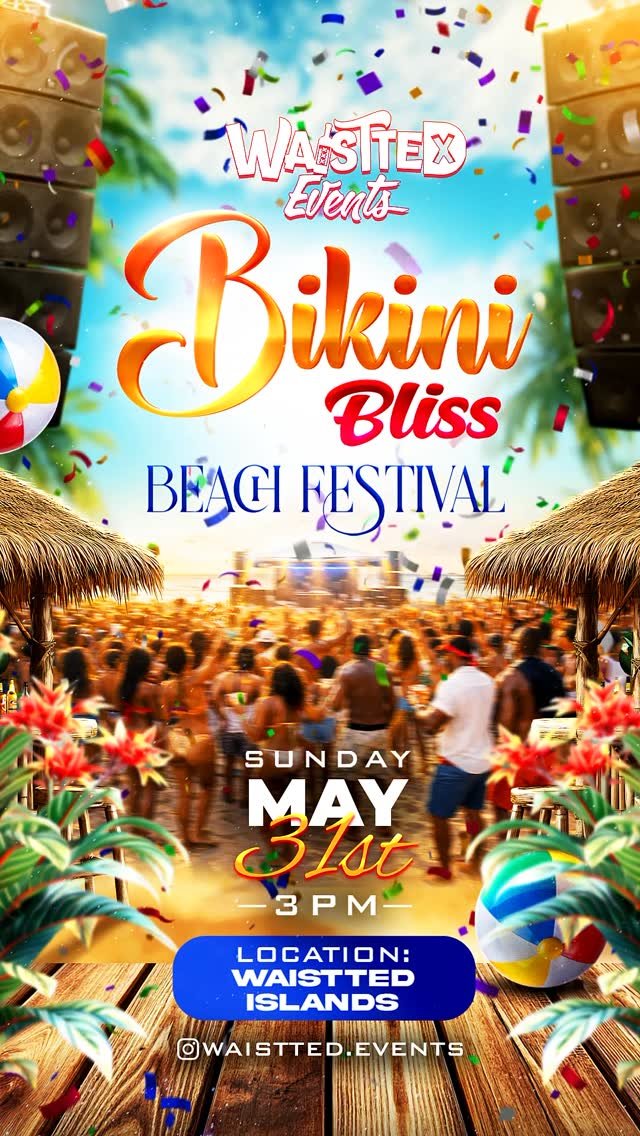 Event poster for Bikini Bliss Beach Festival