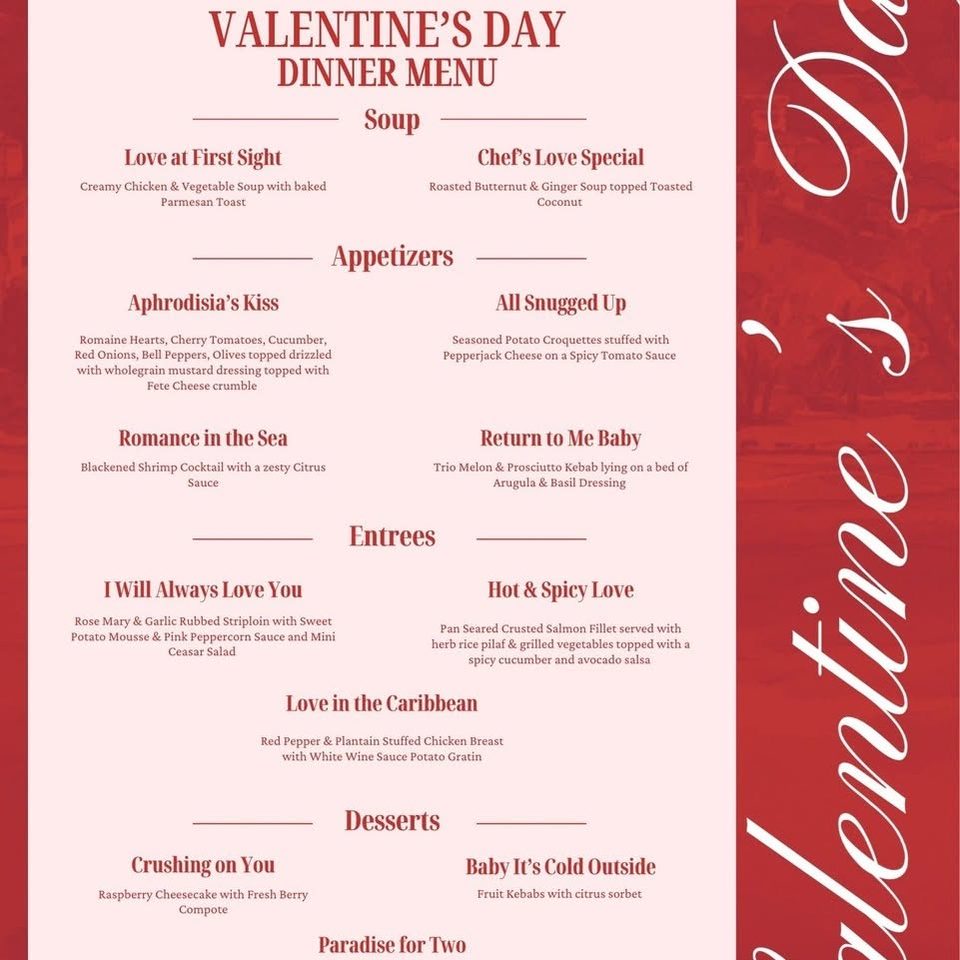 Event poster for Valentine’s Day Dinner Menu (Special Dinner Menu)