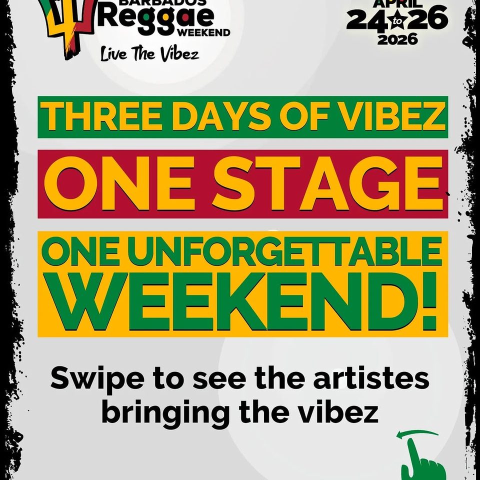 Event poster for Barbados Reggae Weekend 2026 (Mount Gay Legends of Reggae Show & Dance)