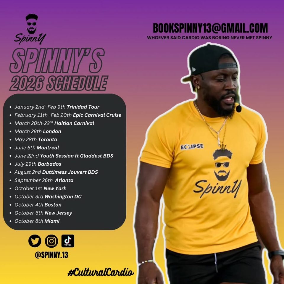 Event poster for Spinny’s Cultural Cardio – Barbados Session