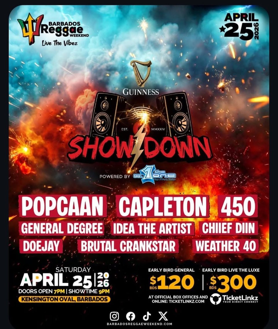 Event poster for Barbados Reggae Weekend 2026: Guinness Showdown