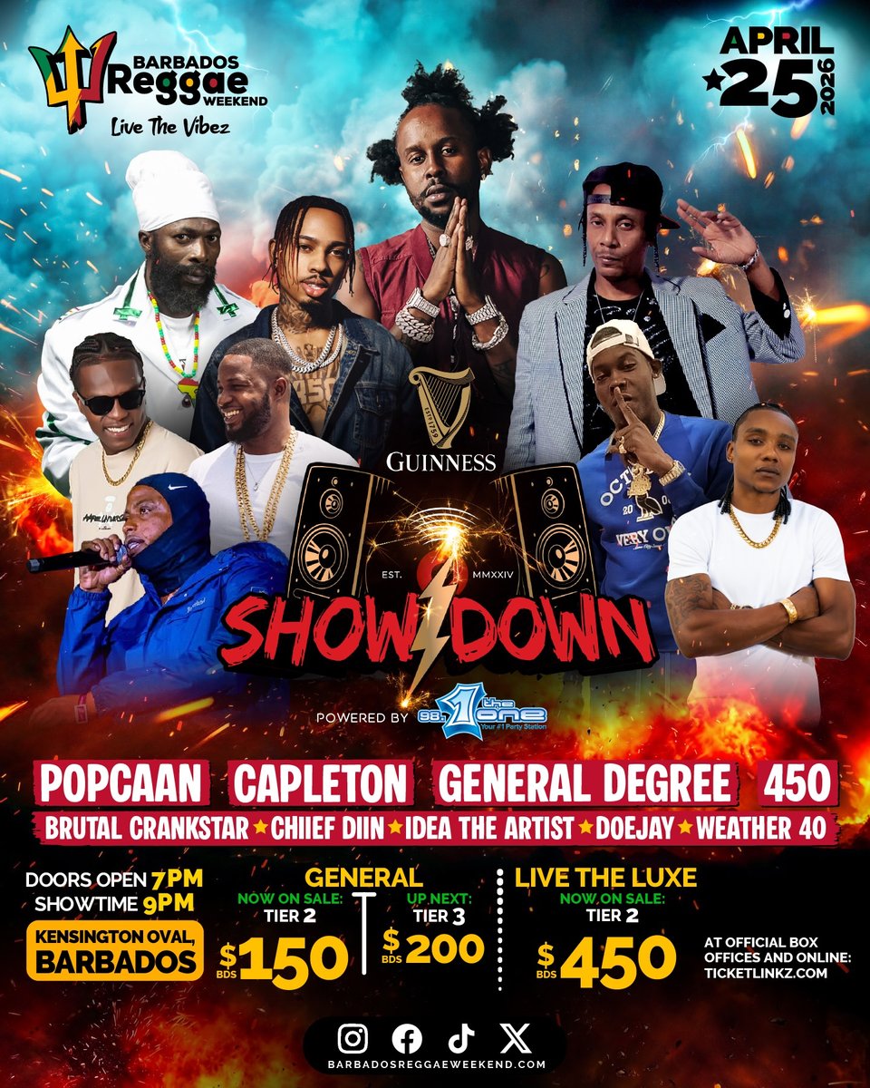 Event poster for Barbados Reggae Weekend 2026: Guinness Showdown