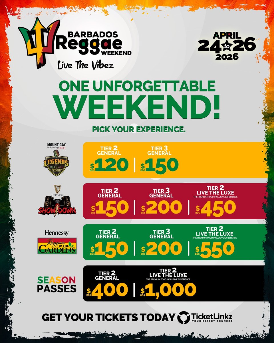Event poster for Barbados Reggae Weekend 2026