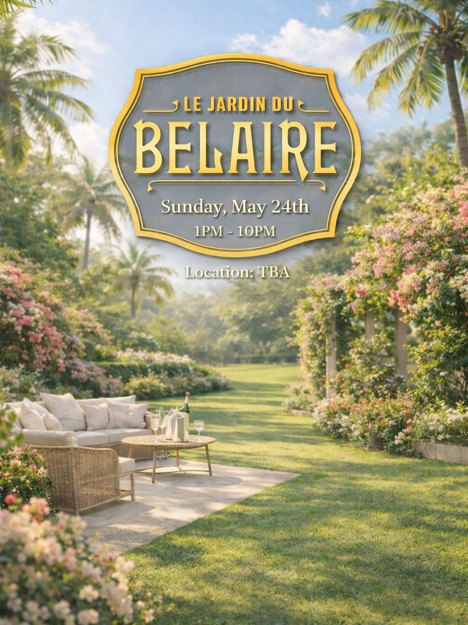 Event poster for Le Jardin du Belaire (Belaire Garden / Luc Belaire Summer Starter)