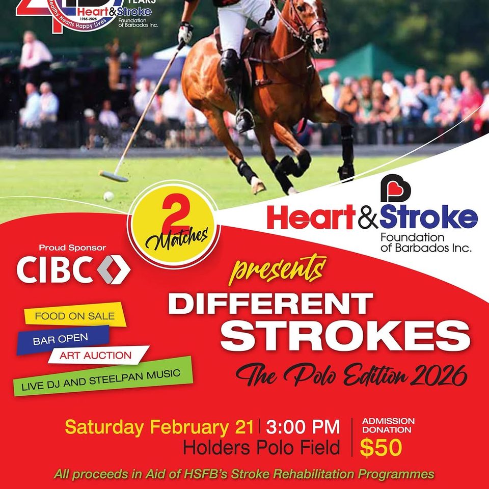 Event poster for Different Strokes: The Polo Edition 2026 (Heart & Stroke Foundation of Barbados)