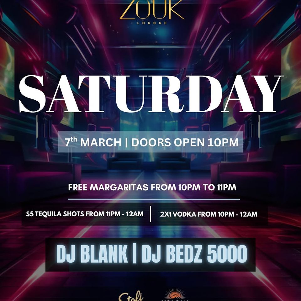 Event poster for Zouk Lounge Saturday Night
