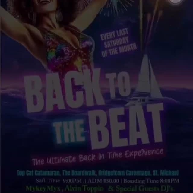 Event poster for Back to the Beat (Back in Time Party) – Top Cat Catamaran Cruise