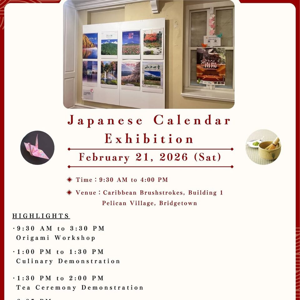 Event poster for Japanese Calendar Exhibition (Caribbean Brushstrokes)