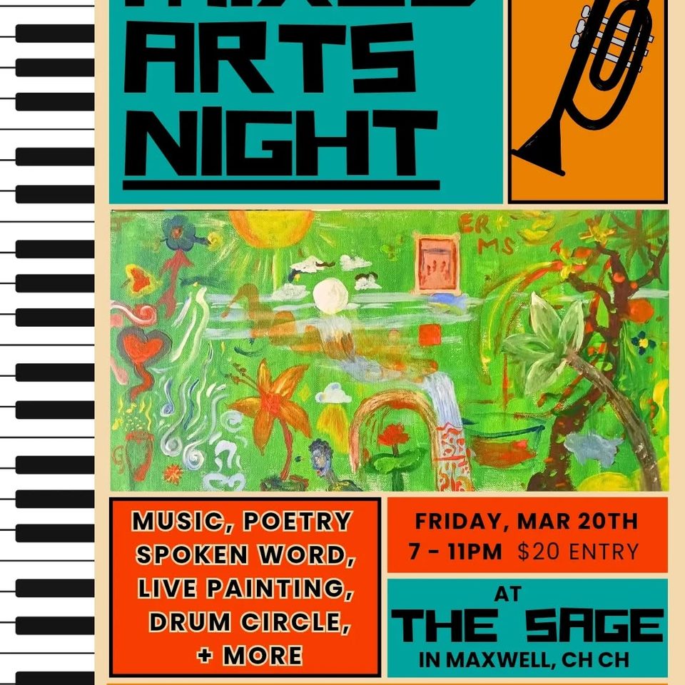 Event poster for Mixed Arts Night at The Sage