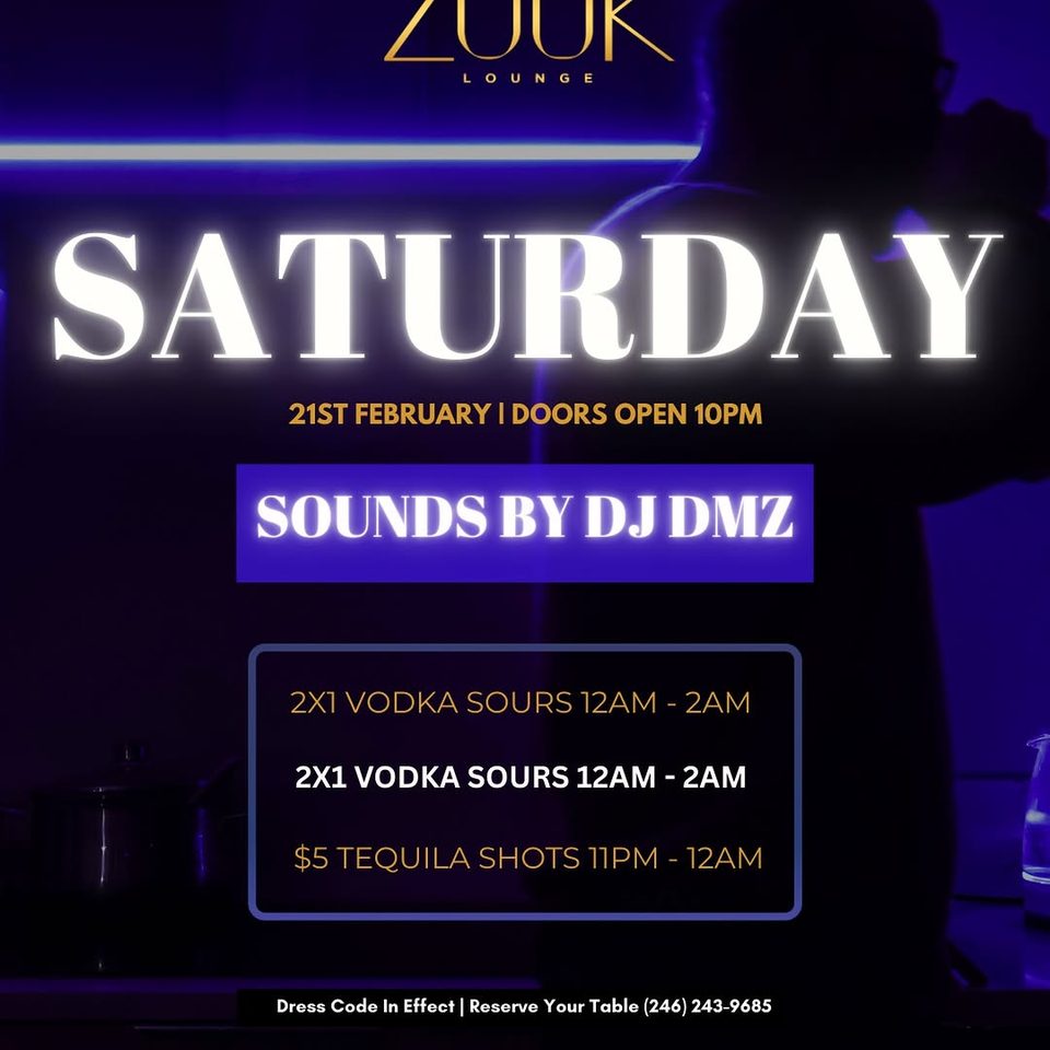 Event poster for Zouk Lounge Saturday Night w/ DJ DMZ