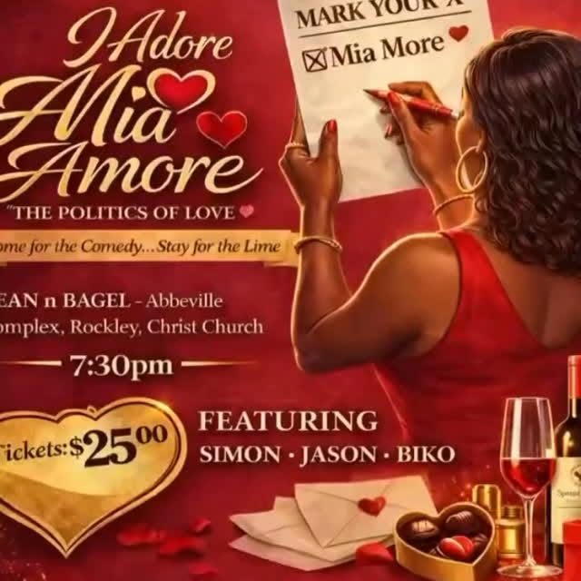 Event poster for I Adore Mia More – The Politics of Love (Cocktails & Comedy)