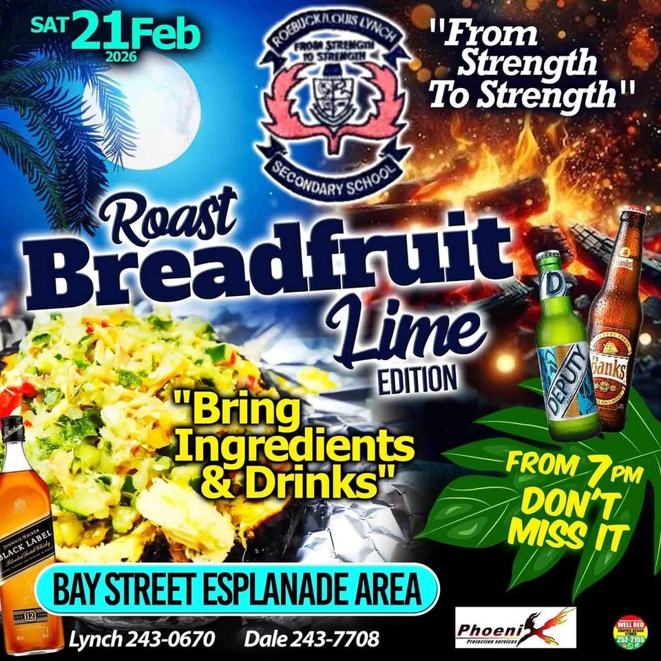 Event poster for Roast Breadfruit Lime (Louis Lynch Secondary School Old Scholars Event)