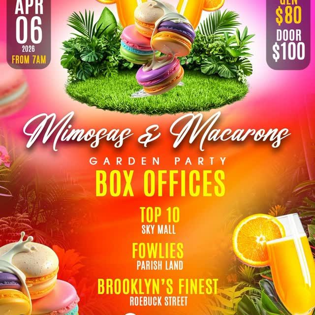 Event poster for Mimosas & Macarons Garden Party (Fashionably Brunching)