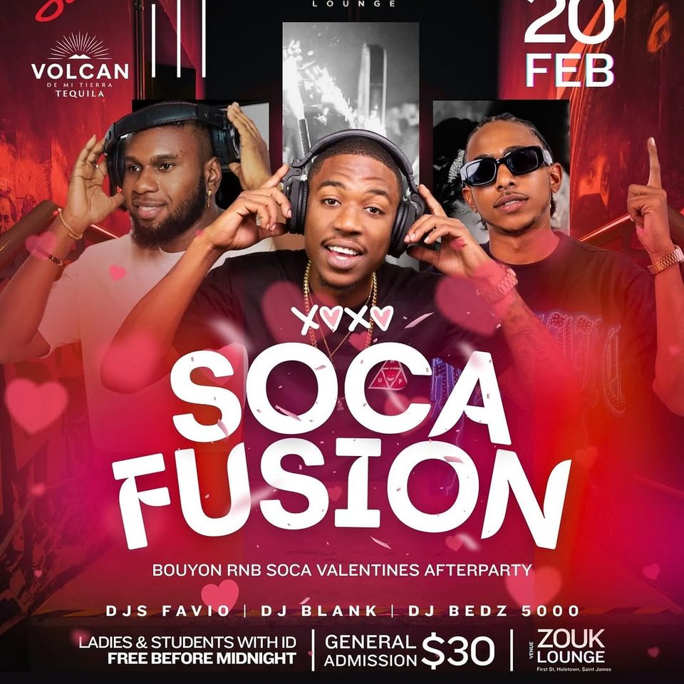 Event poster for Soca Fusion: Bouyon RnB Soca Valentines Afterparty