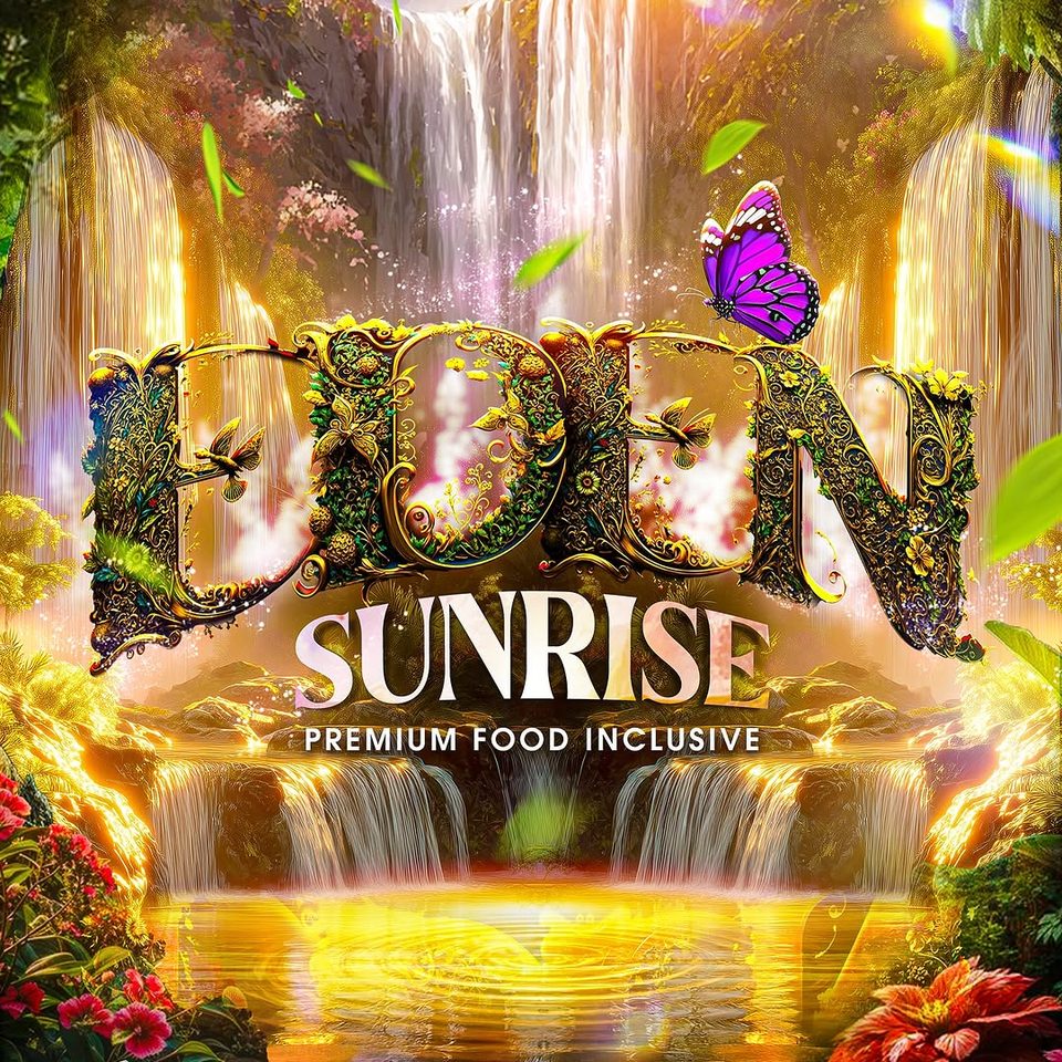 Event poster for Eden Sunrise (Crop Over 2026 Sunrise Fete)